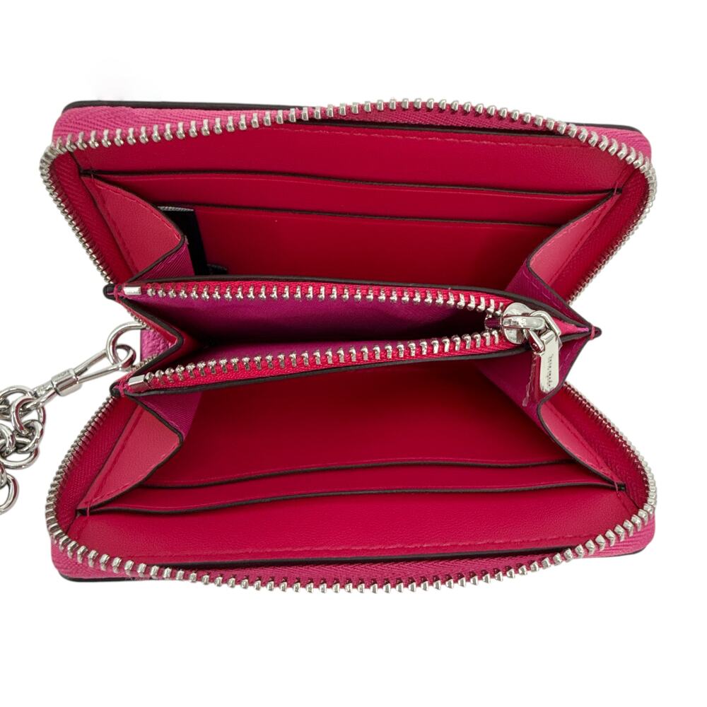 KATE SPADE Natasha Metallic Pebbled Leather Chain Compact Wristlet Bikini Pink - Picture 3 of 10